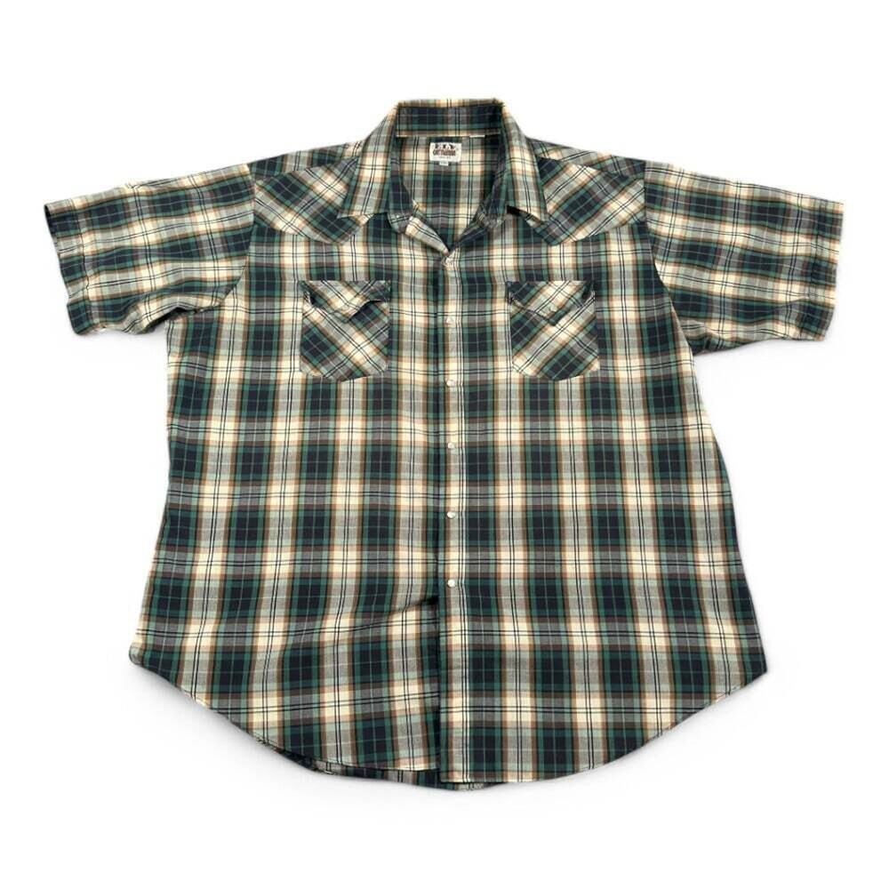 Ely Cattleman Western Shirt Adult 2XL XXL Brown Green Plaid Cowboy Pearl Snap